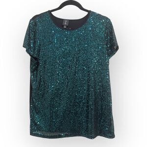Violet b. Teal Sequin Short Sleeve Top – Size Large